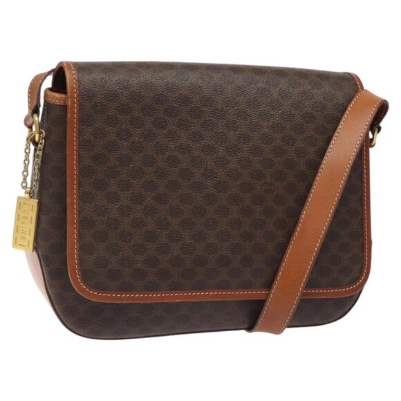 CELINE Macadam Canvas Shoulder Bag PVC Leather Brown Gold Auth sw497 - Picture 1 of 16